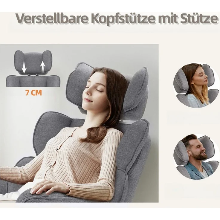 Intimate WM Heart Chefsessel Ergonomischer Bürostuhl, Höhenverstellbar Schreibtischstuhl (Gaming Stuhl mit dickem Kissen), Stoff Drehstuhl mit Kopfstützte und Fußstütze