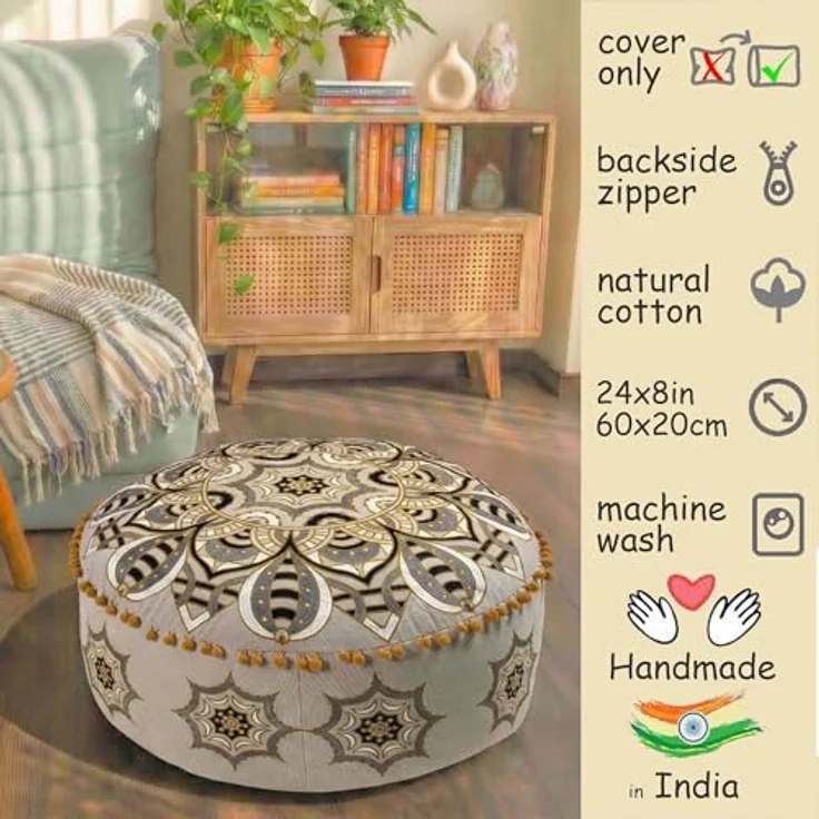 Marokkanischer Hocker Osmanische Abdeckung 60x20 cm - Boho Deco Haustierbett Fußhocker Sitzkissen Sitzhocker mit handwerklichem Raumdekor für Meditation, Yoga und Chic – Bild 6