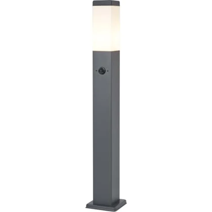 Qazqa Malios Außen Pollerleuchte, Wegeleuchte in Dunkelgrau, max. 15W, IP44, Dimmbar, 80cm, Rechteckig, E27 Fassung