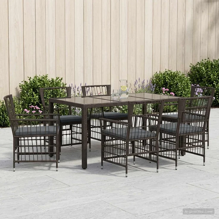 vidaXL Outdoor-Essgruppe 7 stk. Schwarz Poly-Rattan 3448937 – Bild 2