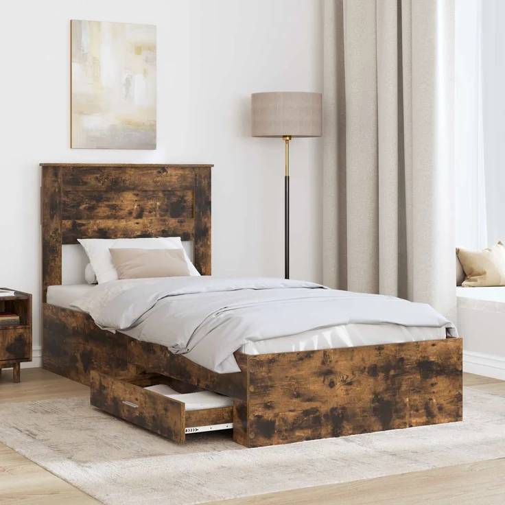 vidaXL Bettrahmen Geräucherte Eiche 90 x 200 cm Holzwerkstoff 3410039 – Bild 2