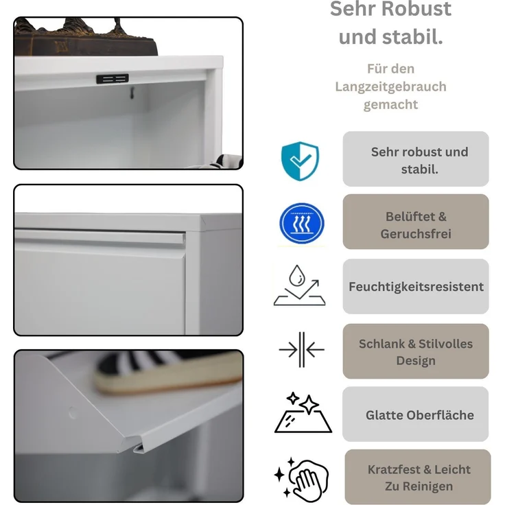 Schuhkipper Metall 50 x15 x103,5 cm, 3 Klappen, weiß RAL 9003 – Bild 3