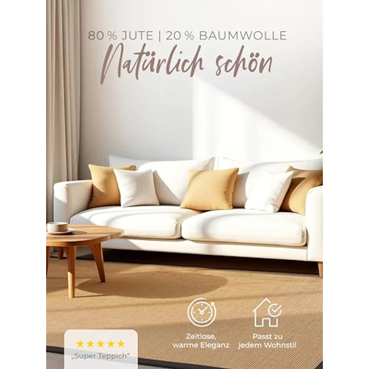 carpetfine Sisalteppich Sisal, rechteckig, Höhe: 5 mm, mit farbiger Bordüre, Anti Rutsch Rückseite – Bild 4