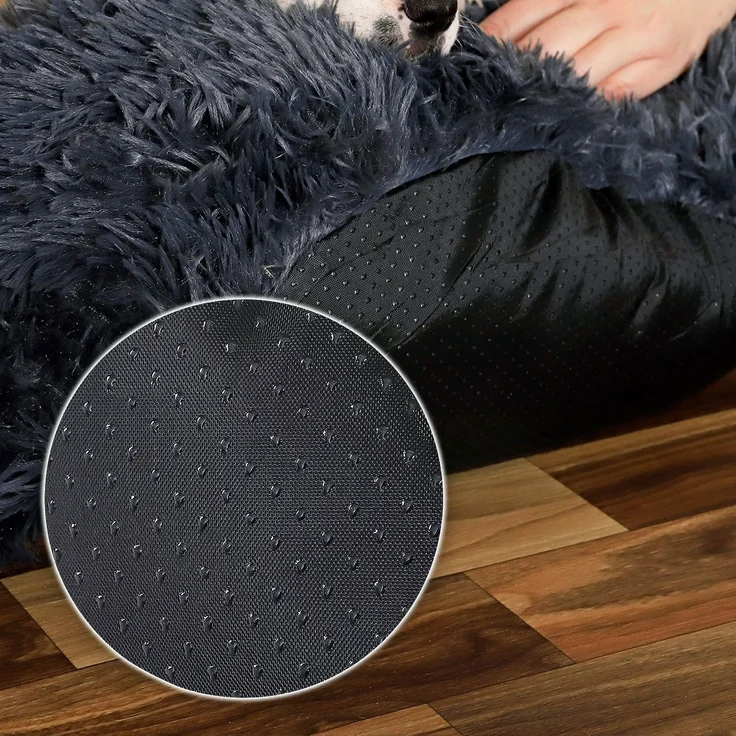 lionto Donut Hundebett, rundes Hundesofa mit Plüschbezug & Anti-Rutsch-Noppen, weich & gemütlich, 120 cm Durchmesser, dunkelgrau – Bild 4