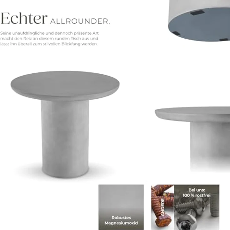 tectake Runder Gartentisch Talmi, Grau, Keramik, wetterfest, 86.5x75.5 cm – Bild 5