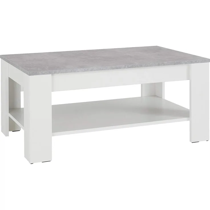 byLIVING Couchtisch Zagreb / Moderner Wohnzimmertisch in weiß, Beton-Optik / Mit einem Ablageboden für viel Stauraum / Komfortable Tischhöhe / B 100, H 44, T 60 cm