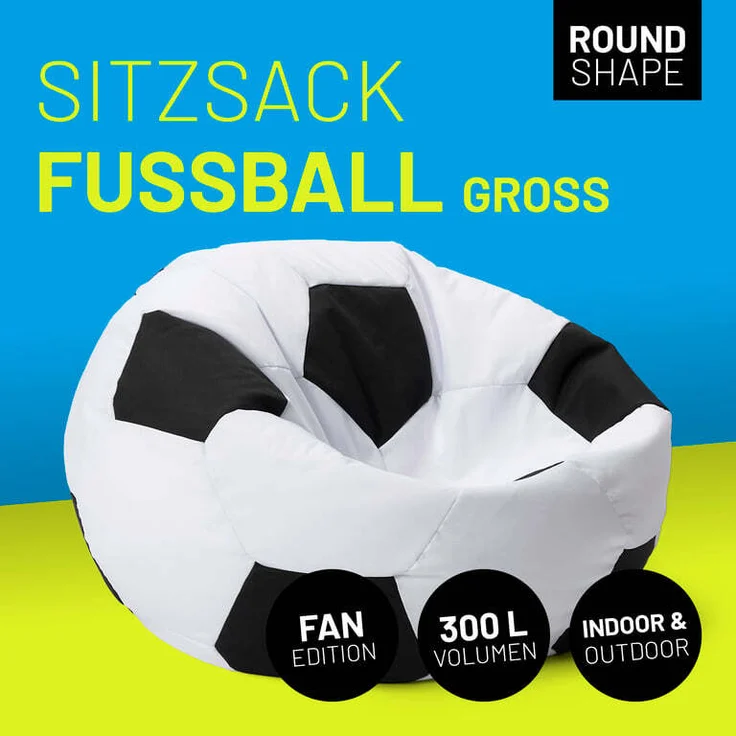 Lumaland Sitzsack Luxury Fußball gaming Sitzkissen Bodenkissen, Fußballoptik, Groß – Bild 2