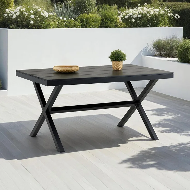 IDIMEX Gartentisch Windy, Schwarz, Metall, Witterungsbeständig, 150x76x90 cm, Teilmontiert