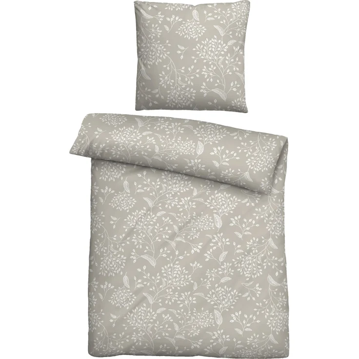 Traumhaft schlafen - Castell - Markenbettwäsche Baumwoll Linon Bettwäsche 0040992 BLÜMCHEN, taupe, 1x 155x200 cm + 1x 80x80 cm – Bild 1