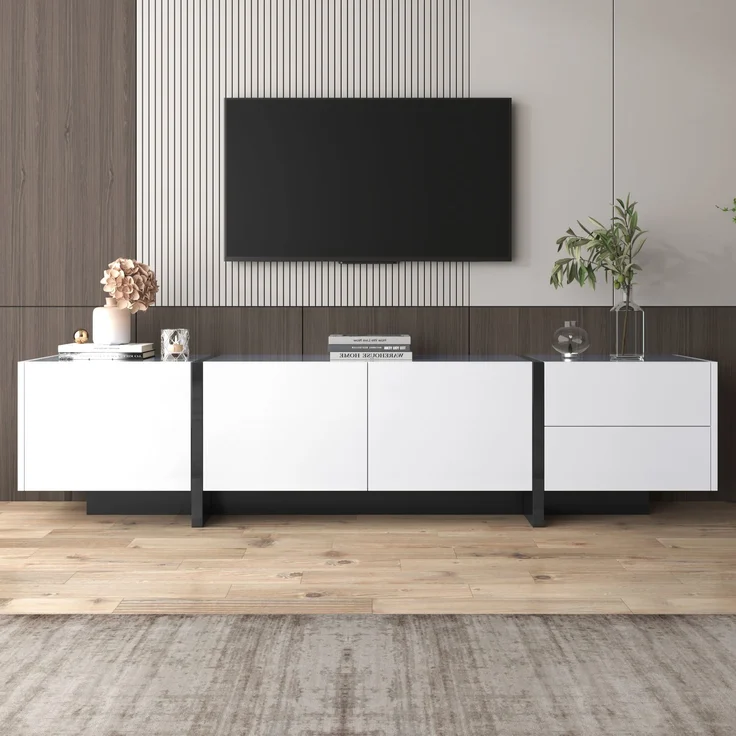 TV-Schrank Schwarz Weiß Hochglanz 190 x 45 x 35 cm mit 3 Türen & 2 Schubladen – Bild 1