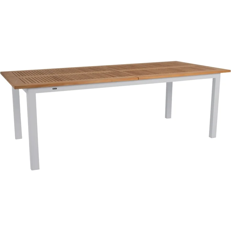 Gartenesstisch Lyon aus Aluminium und Teak, modern ausziehbar, hellgrau natur, für 8-10 Personen