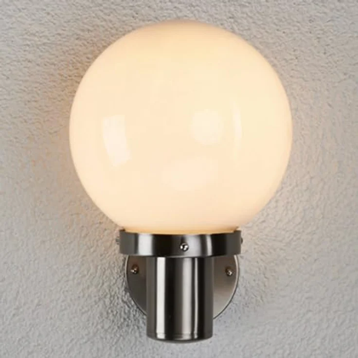 Lindby Samuel, spritzwassergeschützte Wandleuchte für Außen, moderne Aluminium-Edelstahloptik, 1-flammig E27, IP44 – Bild 3