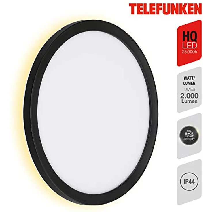 TELEFUNKEN LED Außenwandleuchte, 1-flammig mit Backlight Effekt, 15 Watt, 2.000 Lumen, 4.000 Kelvin, IP44, Rund, Weiß/Schwarz, Ø 28cm – Bild 2