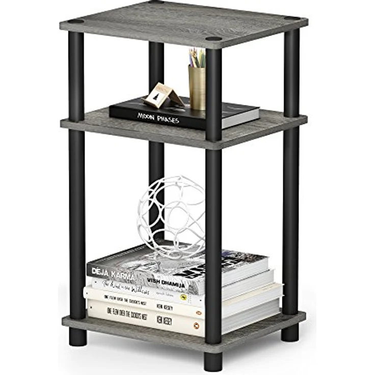 Furinno Beistelltisch mit 3 Ebenen, holz, Französische Eiche Grau/Schwarz, 34.04 x 29.21 x 57.91 cm – Bild 8