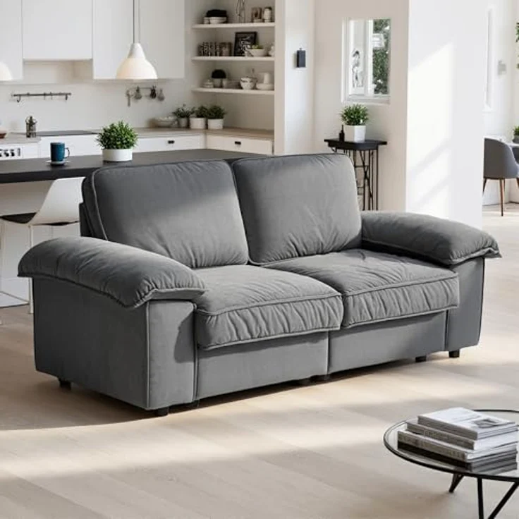 Ball & Cast 2 Sitzer Sofa mit Schlaffunktion - Couch mit Stauraum unter dem Sitz, 201 x 89 x 91 cm (BxHxT), Komfortabel für Moderne Wohnzimmer, Grau – Bild 8