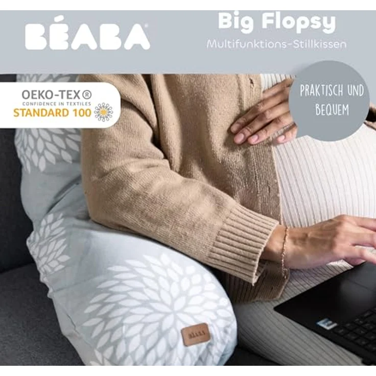 BÉABA, Big Flopsy, Still- und Schwangerschaftskissen, Schwangerschaftskissen, multifunktional, zum Schlafen/Stillen, Unterstützung, Entspannung, optimaler Komfort, Fleur de coton®, Oekotex, Flower – Bild 2