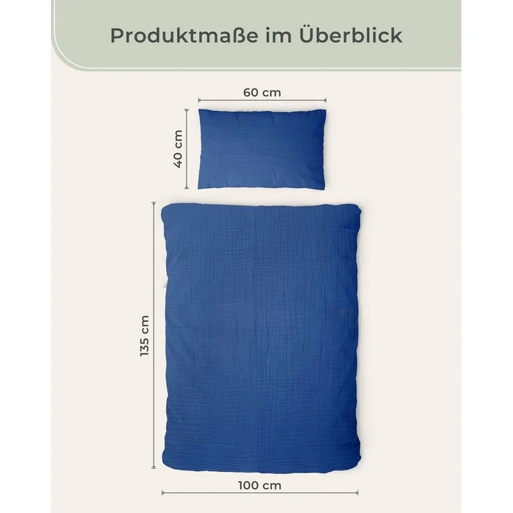 Laynenburg Kinderbettwäsche Musselin 2 teilig aus 100% Baumwolle in 100x135 cm + 40x60 cm, atmungsaktiv & bügelfrei – 3 lagig mit Reißverschluss & Haltebändern – Bild 2