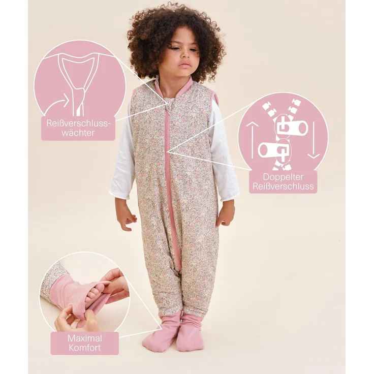 molis&co. Baby-Schlafsack mit Füßen und Socke. 2.5 TOG. Größe: 80 cm (2 Jahre). Ideal für die Übergangszeit und den Winter. Pastel Floral. 100% Baumwolle. – Bild 3