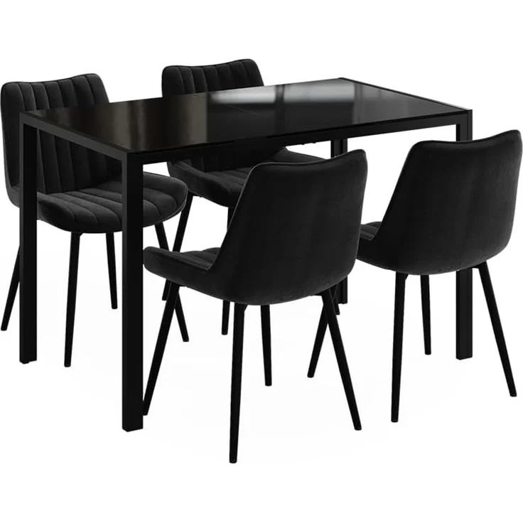 Esstisch Set Grand Schwarz 120x70 cm mit 4 Stühlen (Schwarz) Vicco – Bild 1