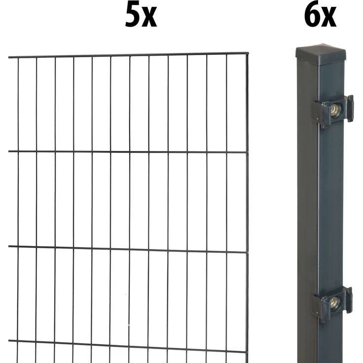Garden 'N' More Einzelstabmattenzaun Set standard, 75 cm hoch, anthrazit, 5 Elemente für 10 m, 6 Pfosten – Bild 2