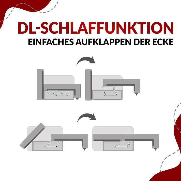 Ecksofa, L-förmiges, lose Kissen, DL-Schlaffunktion, (H 100 x T 187 x B 273 cm) - CUBO L - Cord Grau - linke Seite – Bild 10