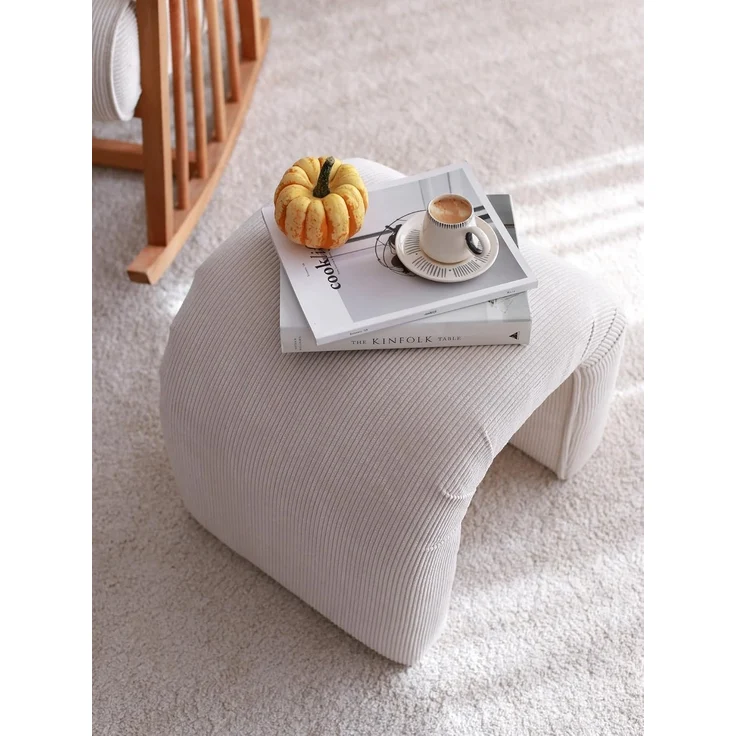 Atelier Del Sofa Elegant Pouffe in White, Velvet Corduroy, 51 x 45 x 46 cm | 100% Polyester, Beech Tree Frame | Stylish & Functional for Modern Living Spaces – Bild 5