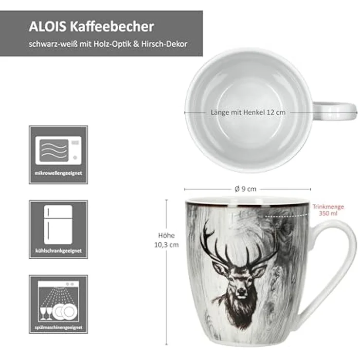 MamboCat Becher 6er Set Alois Kaffeebecher 350ml Porzellan-Tassen 6 Personen Hirsch, Porzellan – Bild 6