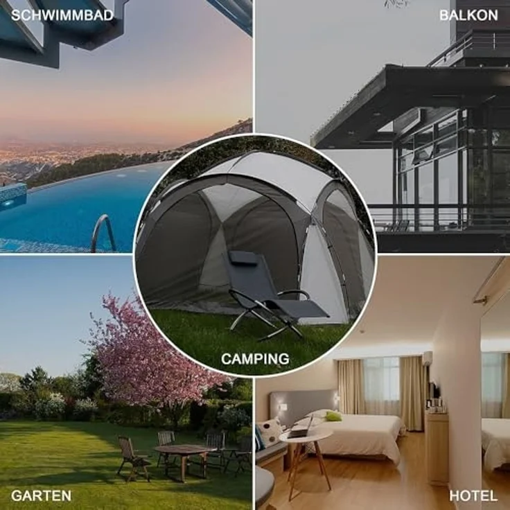 Mucola Relaxliege XXL Beige klappbar bis 200 kg belastbar – Sonnenliege 160x80x90cm Schwungfunktion mit Kopfkissen | Gartenliege atmungsaktives Textilgewebe, Stahlgestell, für Garten und Balkon – Bild 5