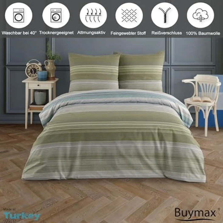Buymax Bettwäsche, Renforcé, 3 teilig, Bettbezug-Set 200x220 cm 100% Baumwolle mit Reißverschluss hochwertig – Bild 3