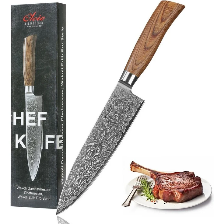 Wakoli Kochmesser EDIB Pro Damast Chefmesser I 20cm Klinge I Pakkaholzgriff, 67 Lagen Damaststahl, VG-10 Stahlkern – Bild 1