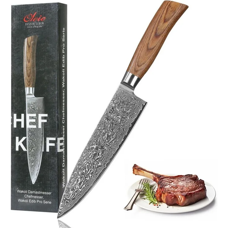 Wakoli Kochmesser EDIB Pro Damast Chefmesser I 20cm Klinge I Pakkaholzgriff, 67 Lagen Damaststahl, VG-10 Stahlkern