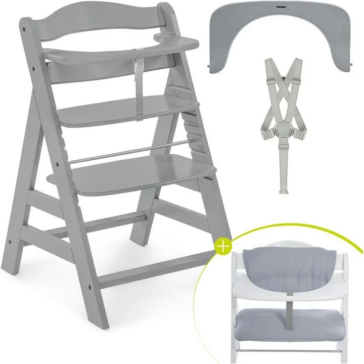 Hauck Hochstuhl Alpha Plus Grey, Mitwachsender Holz Kinderhochstuhl verstellbar mit Sitzauflage & Gurt – Bild 5