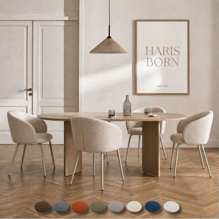 Haris Børn Esszimmerstuhl mit Armlehnen NØR - Hochwertige Polsterstühle für Esszimmer (Set, 4 St), Beige/Beine hellgrau - Premium Esszimmer Stühle & Wohnzimmer Stühle – Bild 1