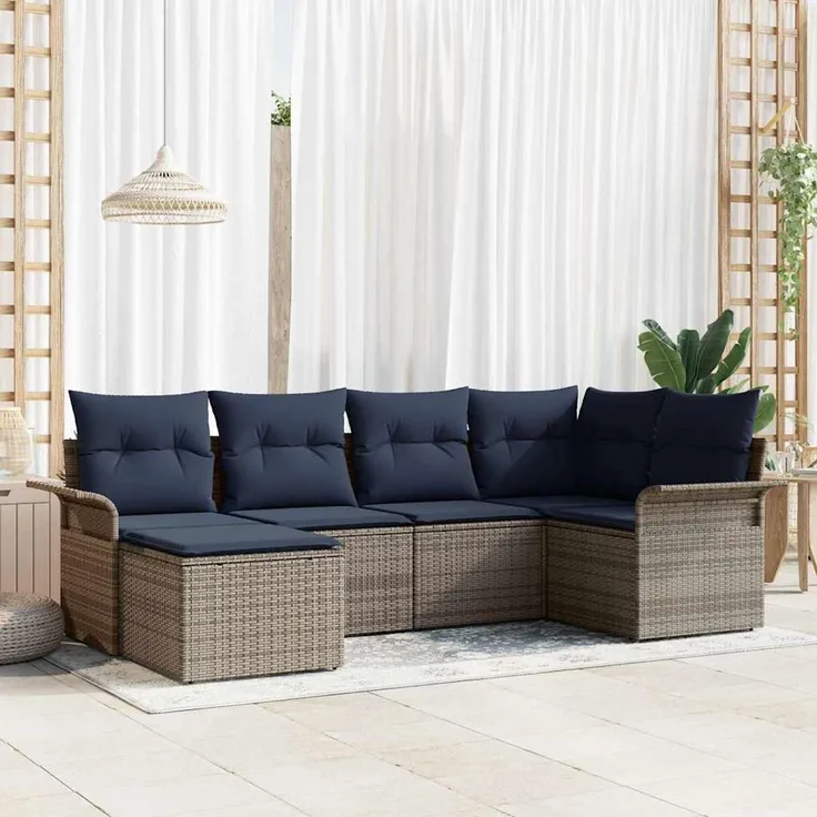 vidaXL Gartensofa-set mit Kissen 6 pcs Grau Poly-Rattan 3345435