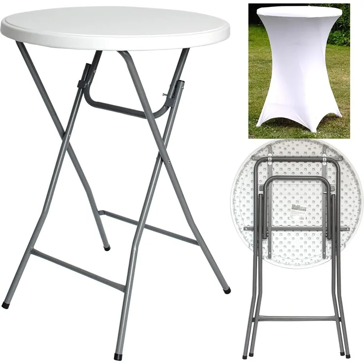 Stehtisch mit Husse Partytisch klappbar Ø 80 cm Höhe 110 cm in Weiß mit pflegeleichter Husse in Weiß