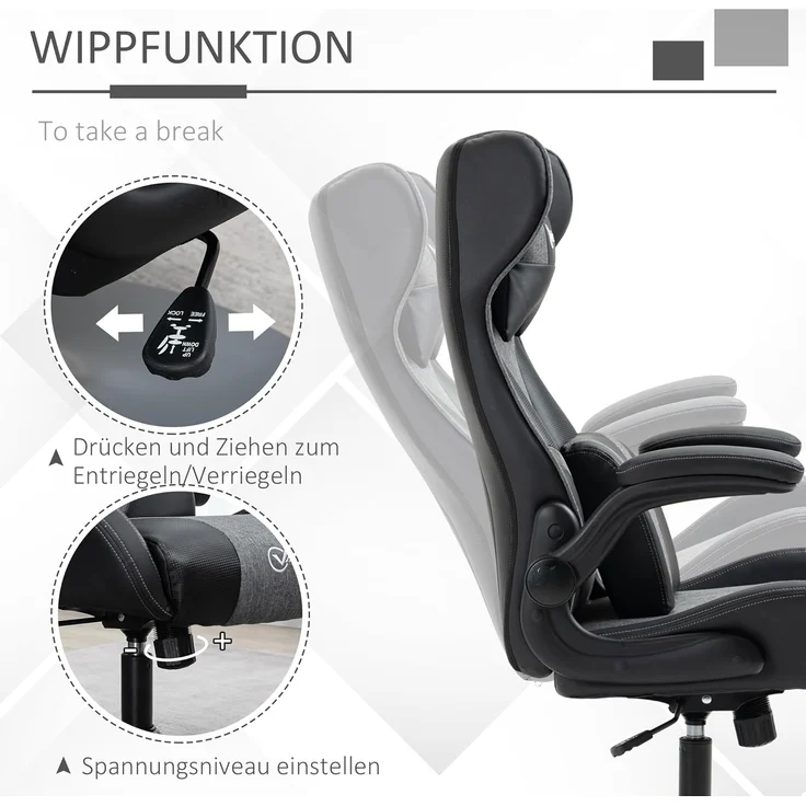 Vinsetto Schreibtischstuhl höhenverstellbarer Bürostuhl, 360° drehbar (Gamingstuhl, 1 St), für Büro, Schlafzimmer, Schwarz – Bild 5
