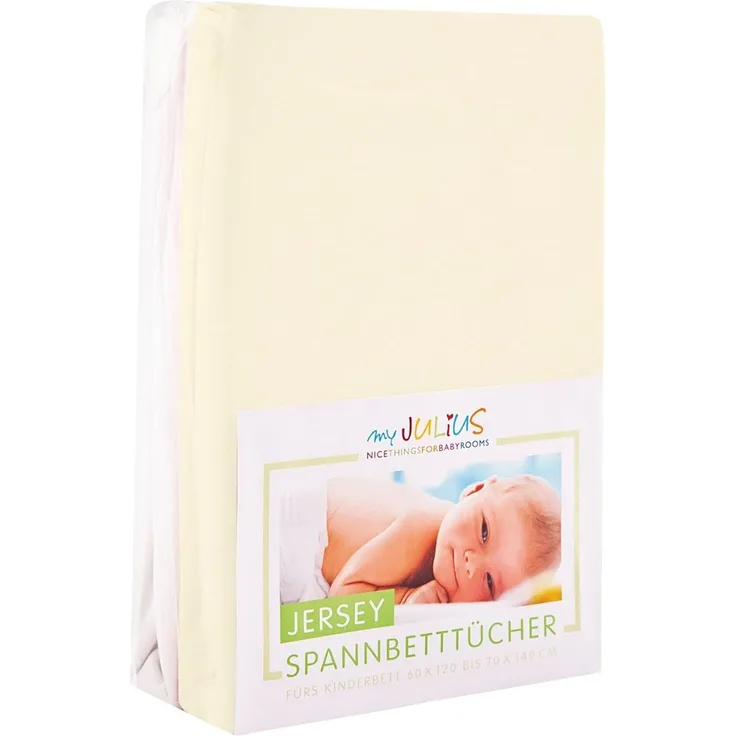 Julius Zöllner Jersey Spannbetttuch Doppelpack für das Kinderbett, Gr. 60x120 / 70x140, ecru & weiß