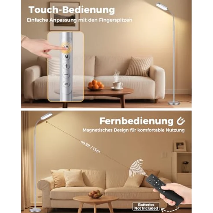 LED Stehlampe dimmbar 18W, 1850lm – Stehleuchte Wohnzimmer mit Fernbedienung, 3000–6500K, stufenlos dimmbar, Leselampe Bett mit Nachtlicht, moderne Stehlampe mit Prismadiffusor – Bild 6