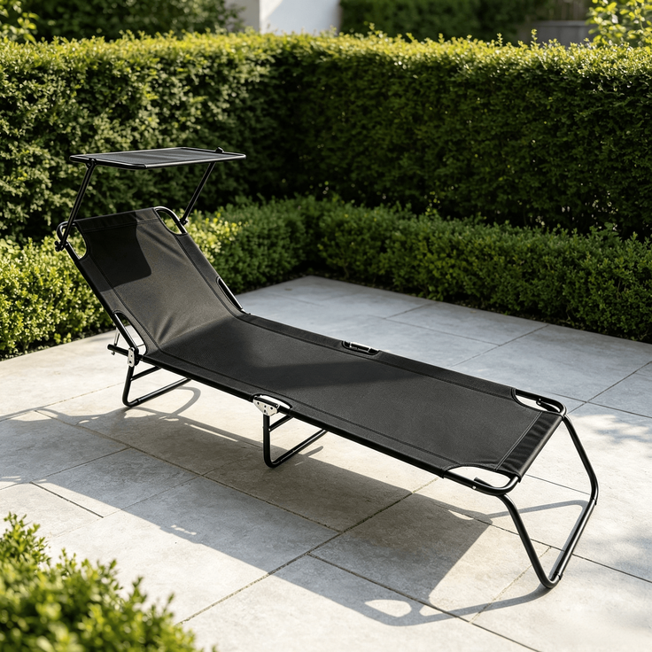Faltbares Campingbett mit Sonnendach, tragbares, faltbares Bett in Schwarz, robustes Outdoor-Feldbett für Camping, Reisen, Garten, Strand, Angeln, Gästezimmer und Entspannung im Freien--Antikschwarz--71x61x14.5cm--YOUDENOVA – Bild 2