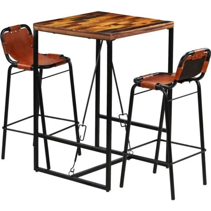 vidaXL Bar-Set 3-tlg. Altholz Massiv und Echtes Ziegenleder 246286