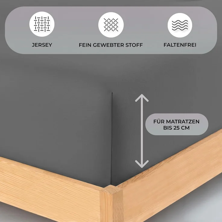 Buymax® Spannbettlaken 100x200 cm Baumwolle 100% Spannbetttuch Bettlaken Jersey, Matratzenhöhe bis 25 cm, Farbe Anthrazit-Grau – Bild 3