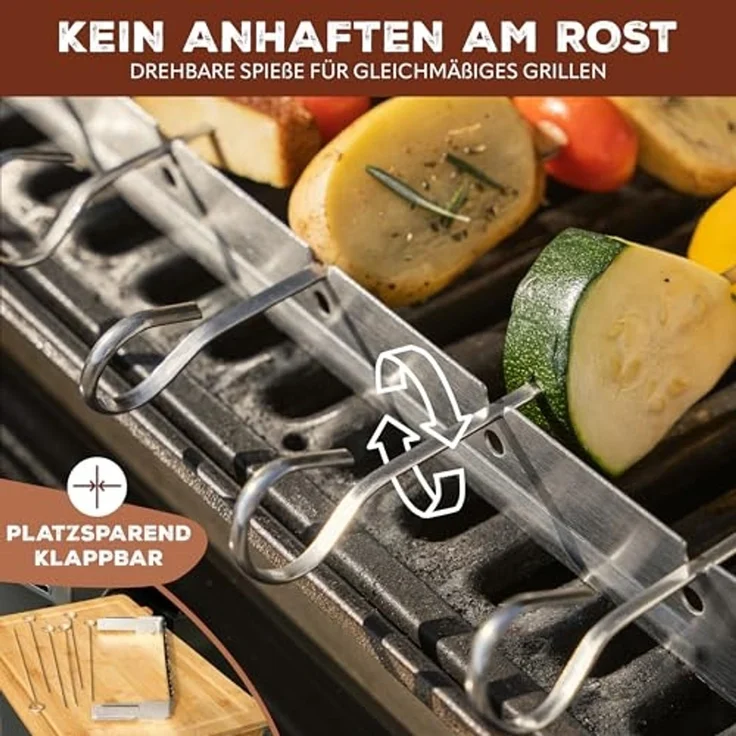 bremermann Grillspieß 6 Grillspieße mit Halterung // Edelstahl // BBQ Grillspießhalter-Set (6-St), mit Halterung – Bild 4