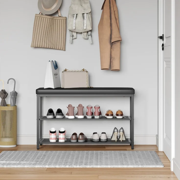 Mondeer Schuhbank Schuhregal (3-stufiges), Gepolsterte Bank mit Kissen und Netzregalen, 80 x 50 x 30 cm – Bild 7