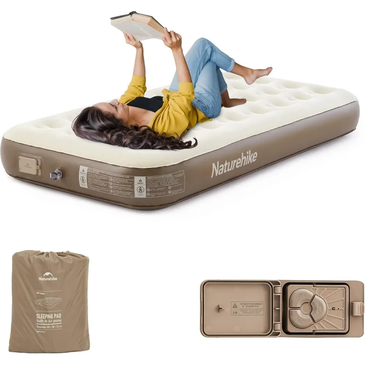 Naturehike Luftmatratze mit integrierter Pumpe, 186 x 100 x 25 cm selbstauflaufend für Camping & Reisen - Komfort-Matratze für 1 Person mit langlebigem Material und tragbarem Design