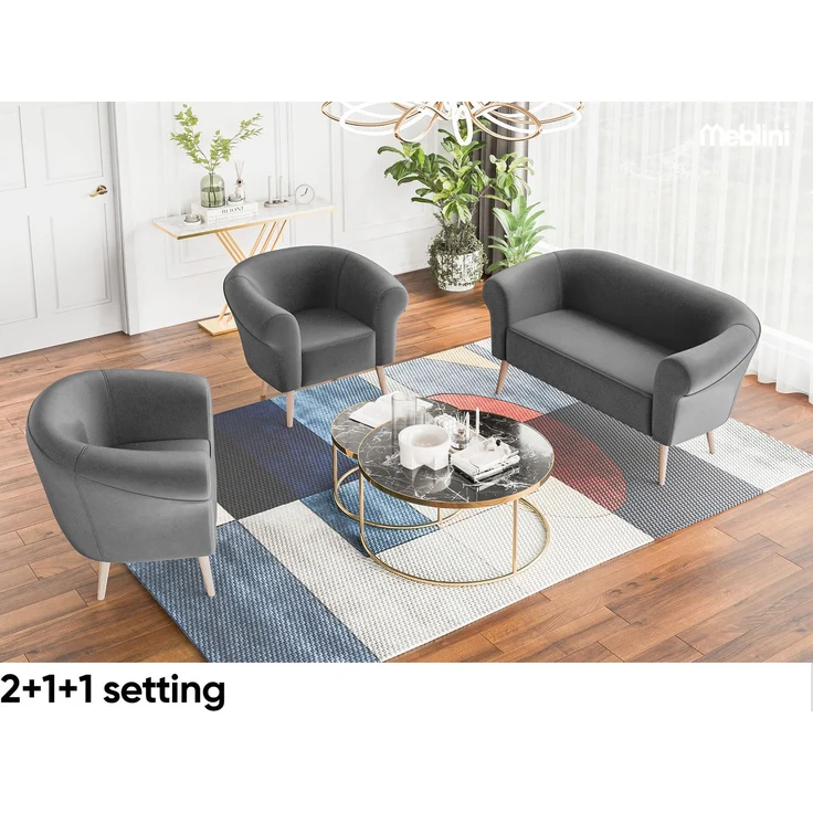 MEBLINI Mini Sofa 2-Sitzer für Wohnzimmer - Mini Lounge für zwei Personen - Küchensofa - Sofa Klein - EMILIA - 2 - Dunkelgrau Samt – Bild 4