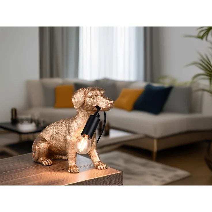 Tischleuchte, Figur, goldfarbig, Dackel, H 23,5 cm – Bild 5