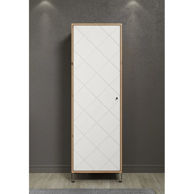trendteam smart living - Touch - Garderobenschrank - Eiche/Weiß - Kleiderschrank mit ausziehbarer Kleiderstange - Soft-Close - Elegante Metallfüße - (BxHxT) 63 x 194 x 40 cm - Moderne Rautenfräsung – Bild 5