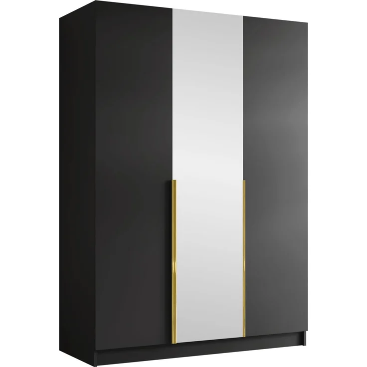 Mirjan24 'Cikzori' Kleiderschrank mit Einlegeböden und Kleiderstange, 3-türig, Laminatplatte, 215 x 58 x 150 cm, Schwarz / Gold, mit Spiegeltür – Bild 1