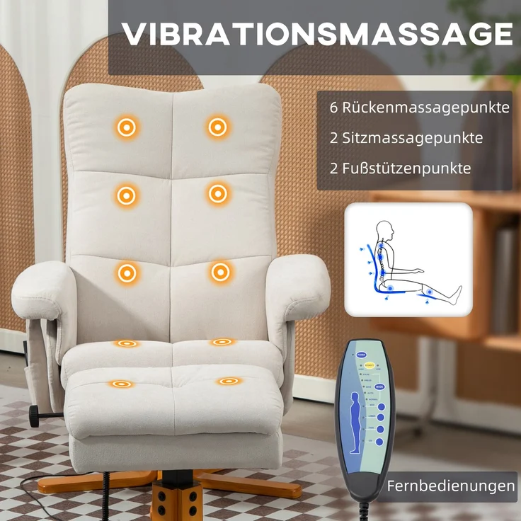 HOMCOM Massagestuhl, Polyester, Schaumstoff, Cremeweiß, 80L x 86B x 99H cm – Bild 4