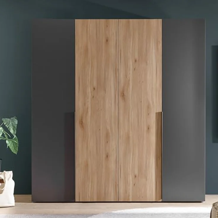 Stella Trading ASKA Kleiderschrank in Graphit, Mauvella Eiche Optik - Vielseitiger Drehtürenschrank 4-türig für Ihr Schlafzimmer - 200 x 210 x 53 cm (B/H/T) – Bild 6